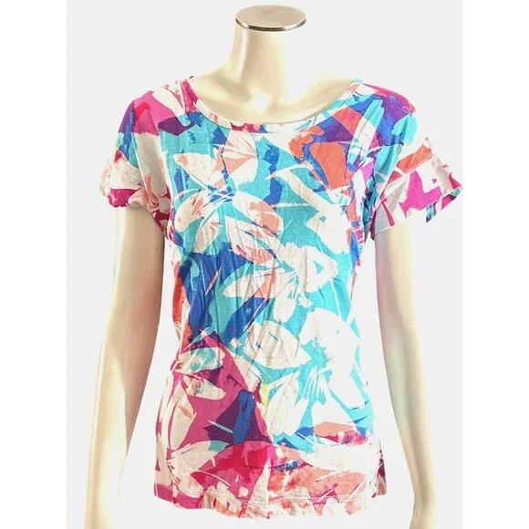 T By Talbots Size Small Multicolor Rayon Cotton Tee Floral Print City Casual Tee - Picture 2 of 12